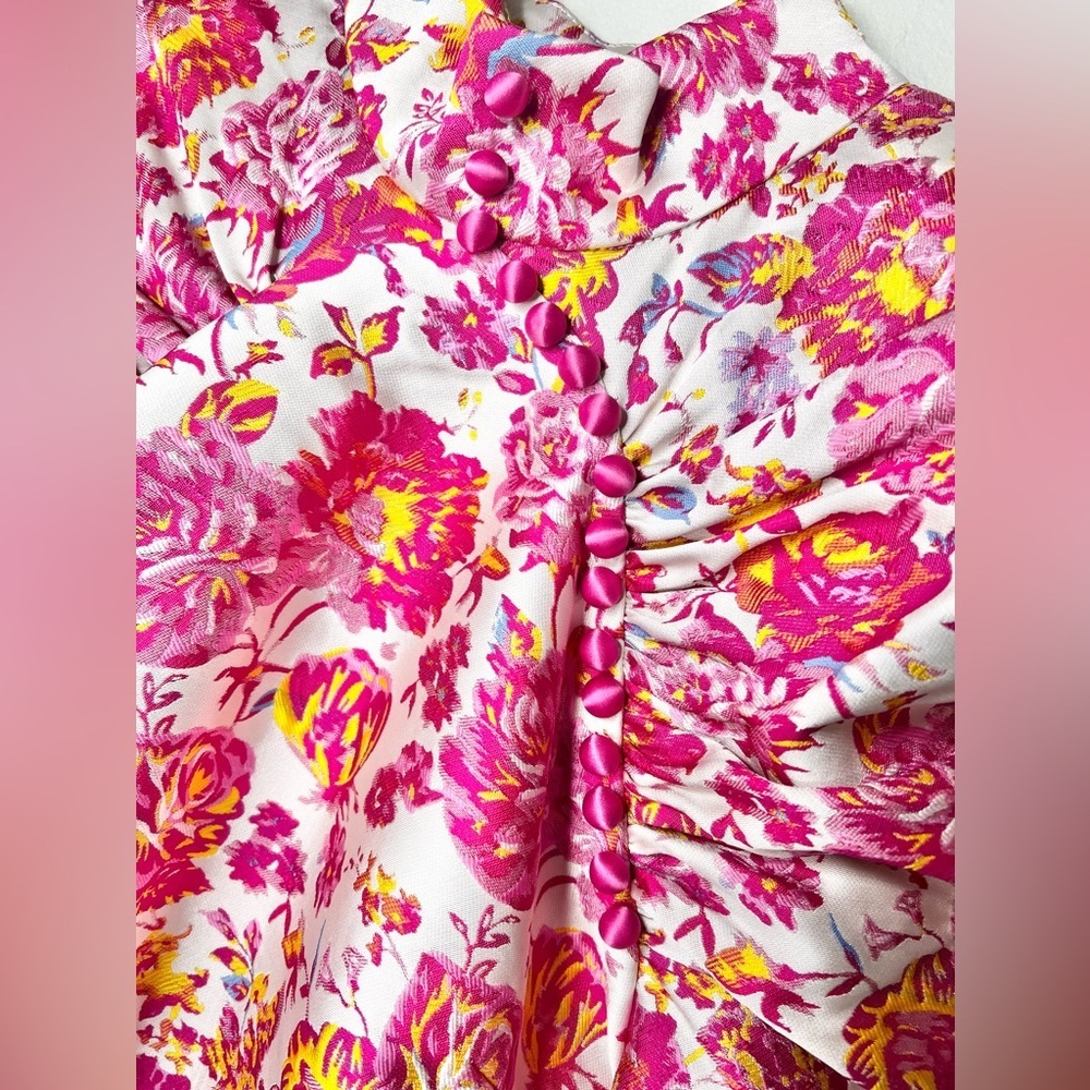 Rotate Birger Christensen Pink Floral Puff Sleeve Dress Size Medium - Picture 7 of 11